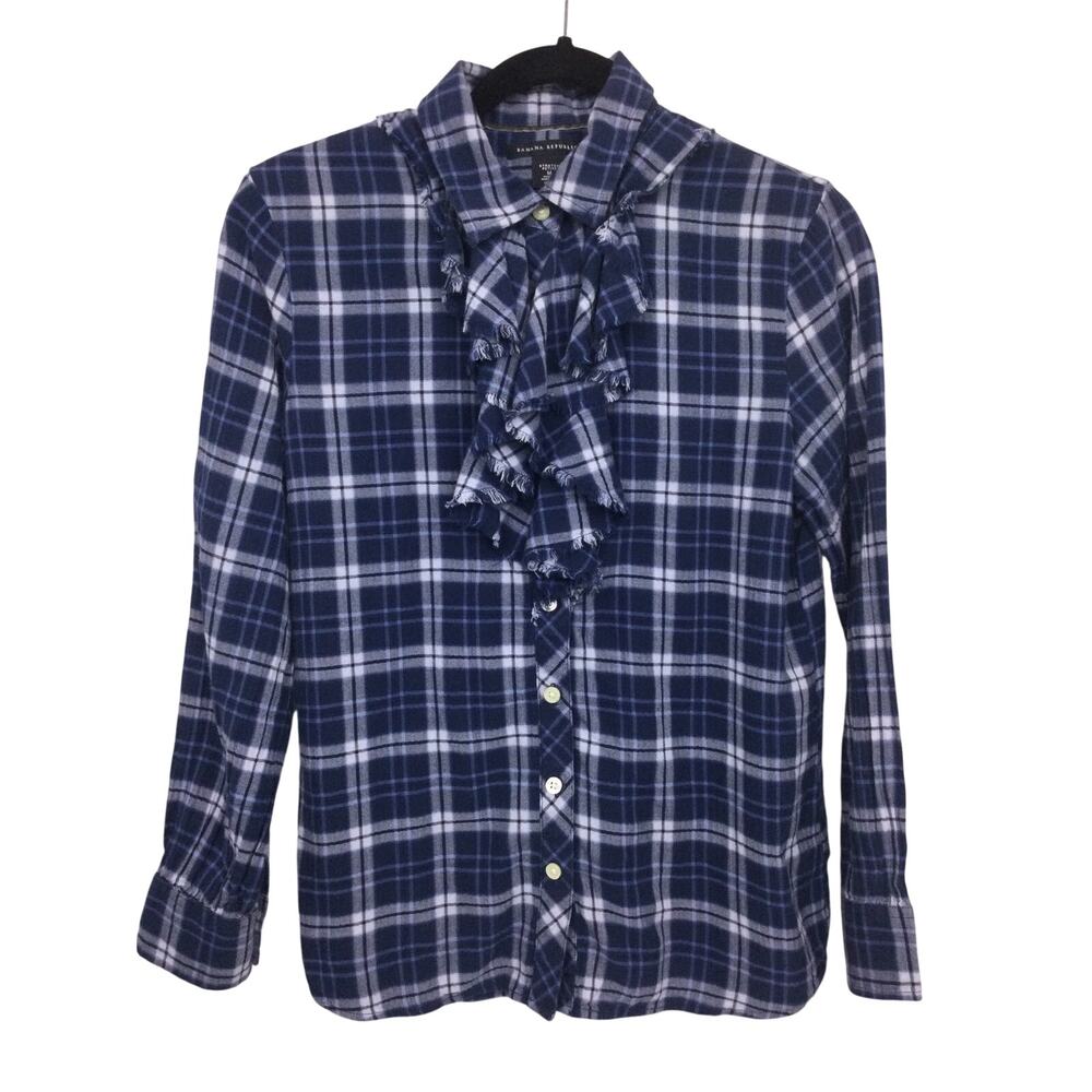 Banana Republic Ruffle Peasant Plaid Button Down Casual Collared Soft Flannel M